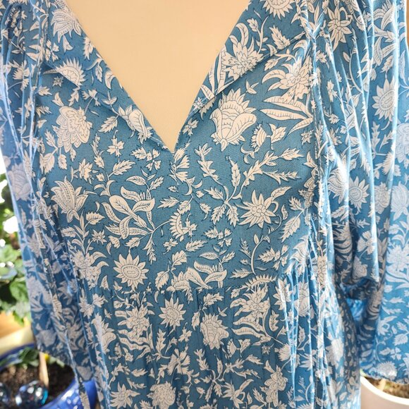 25152 Beautiful Turquoise 3 Tier maxi dress 3/4 Sleeve - Picture 2 of 12